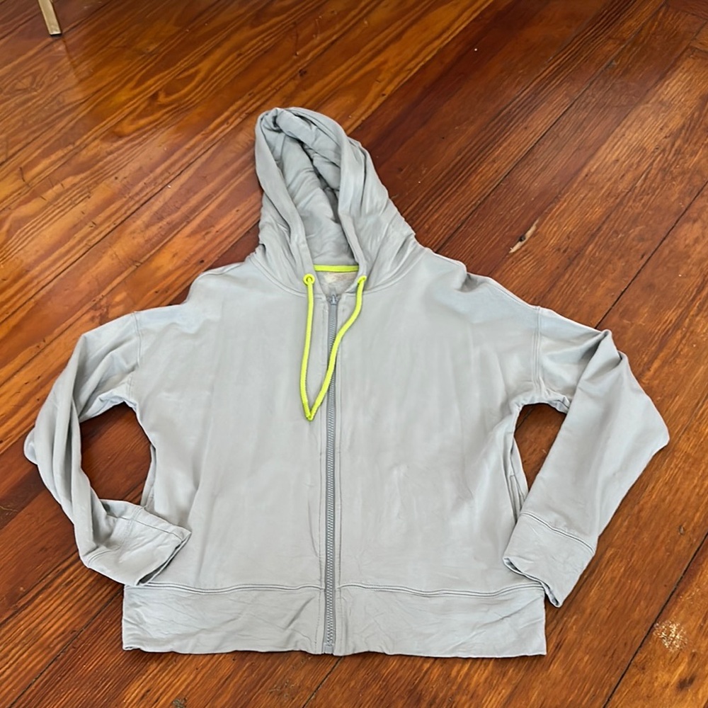 Terez Light Gray Hoodie with Neon Yellow Accents